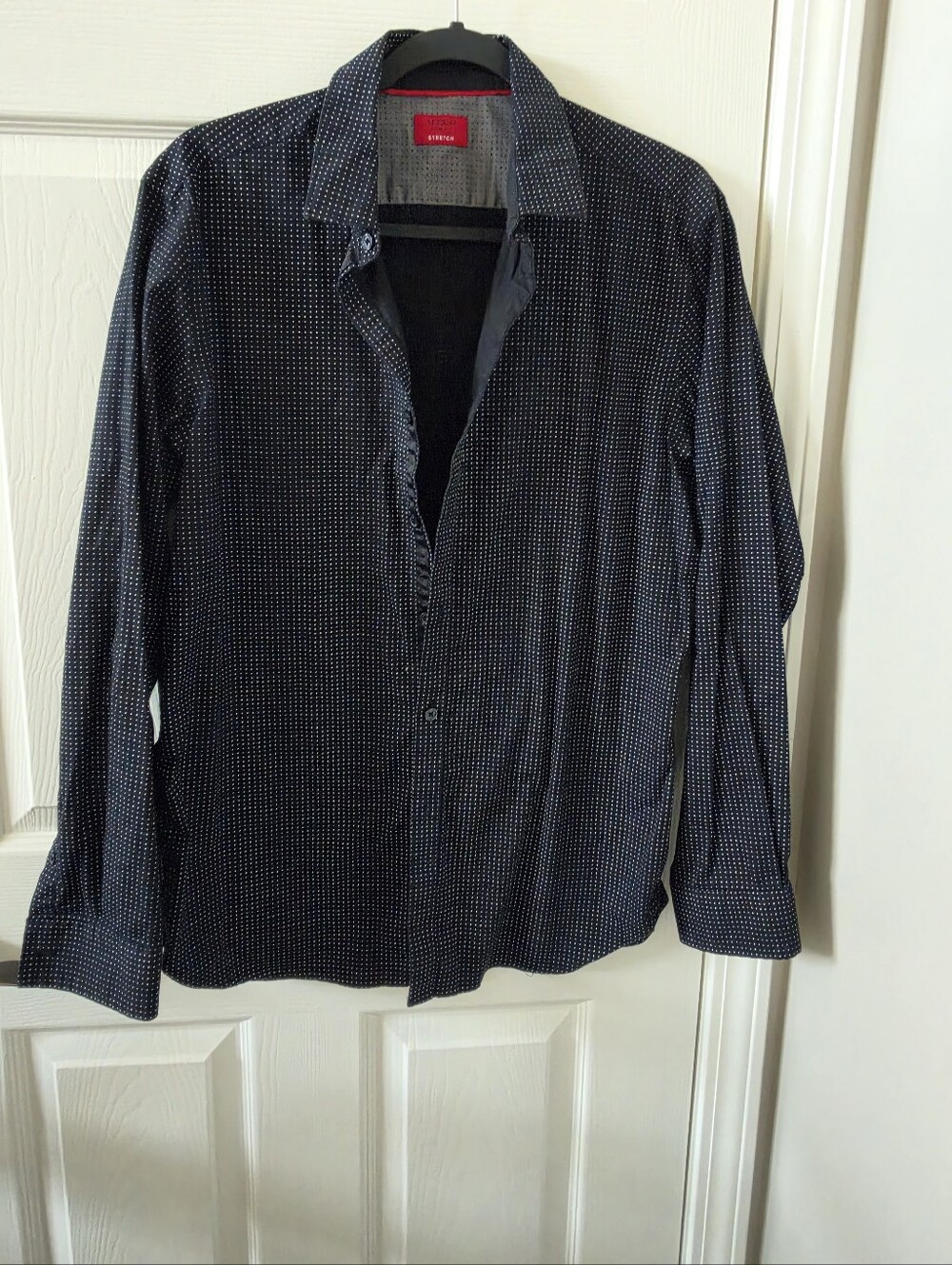 Alfani Slim Fit Stretch Button Down Shirt Black White Polka Dot Men's Medium